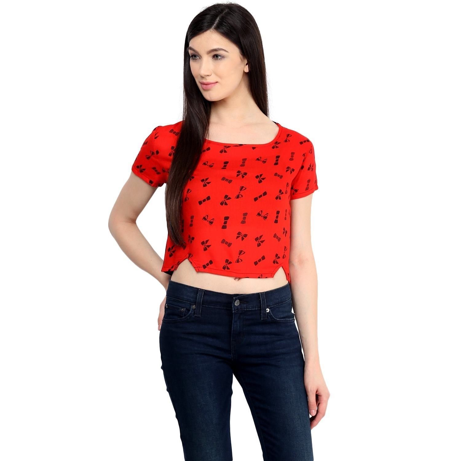 Women's Red Bow Crop Top - Pannkh