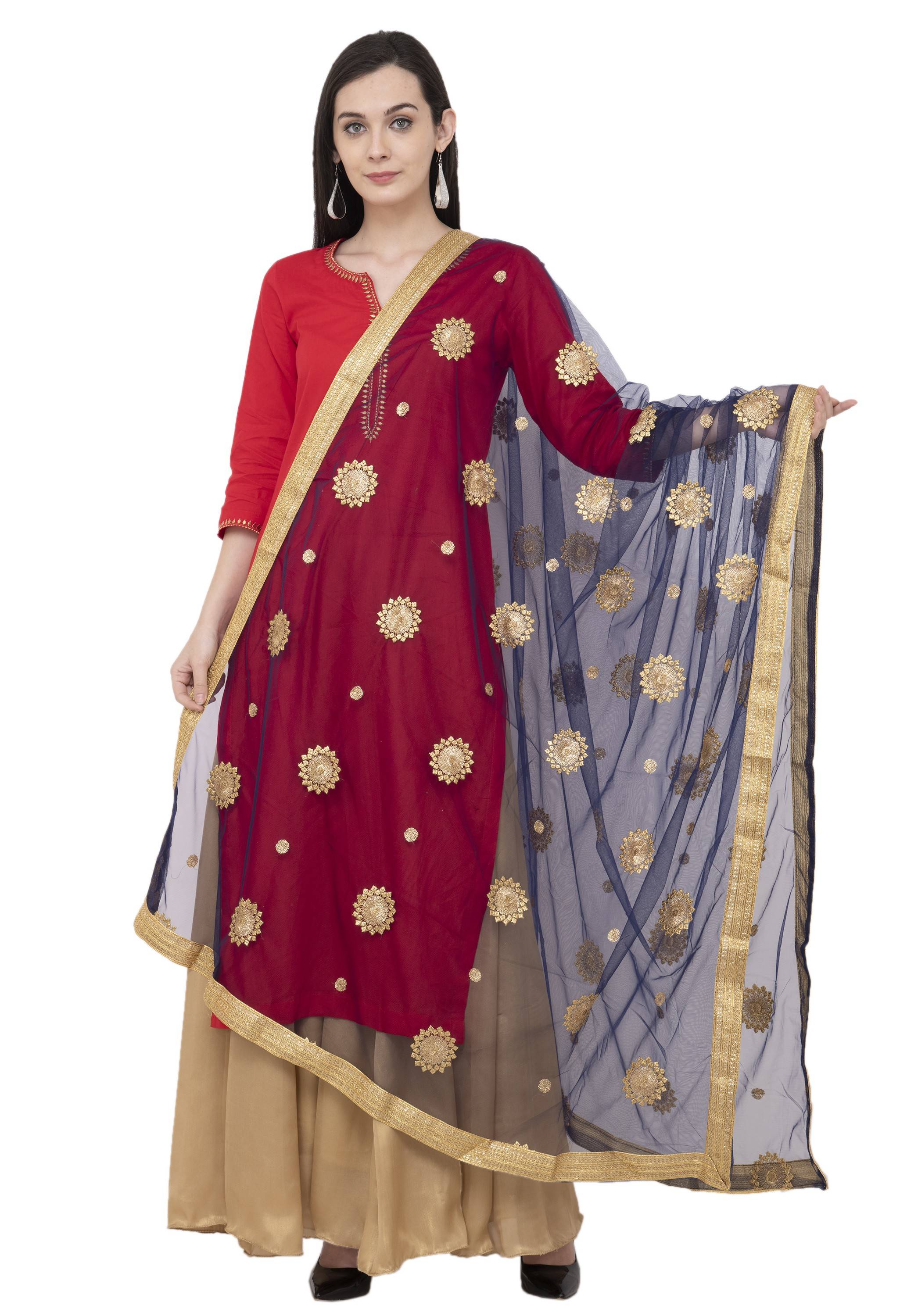 A R Silk Net Zari Flower Fancy Dupatta Color Navy Dupatta or Chunni
