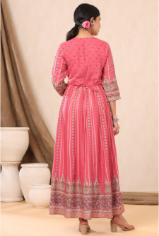 Women's Pink Rayon Printed Anarkali Dress - Juniper