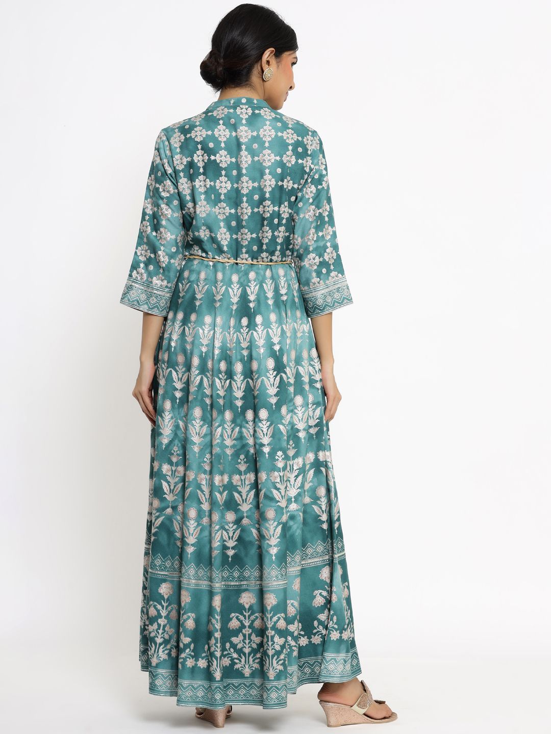 Women's Printed Flared Dress with Waist Tie-up - Juniper