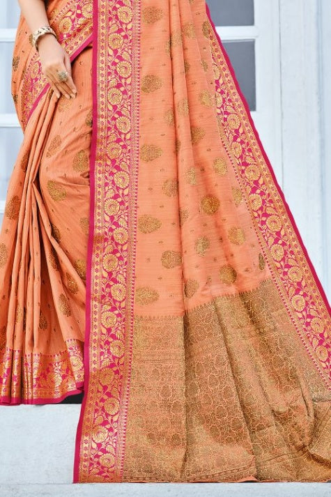 Women's Bronze Orange Cotton Saree - Karagiri