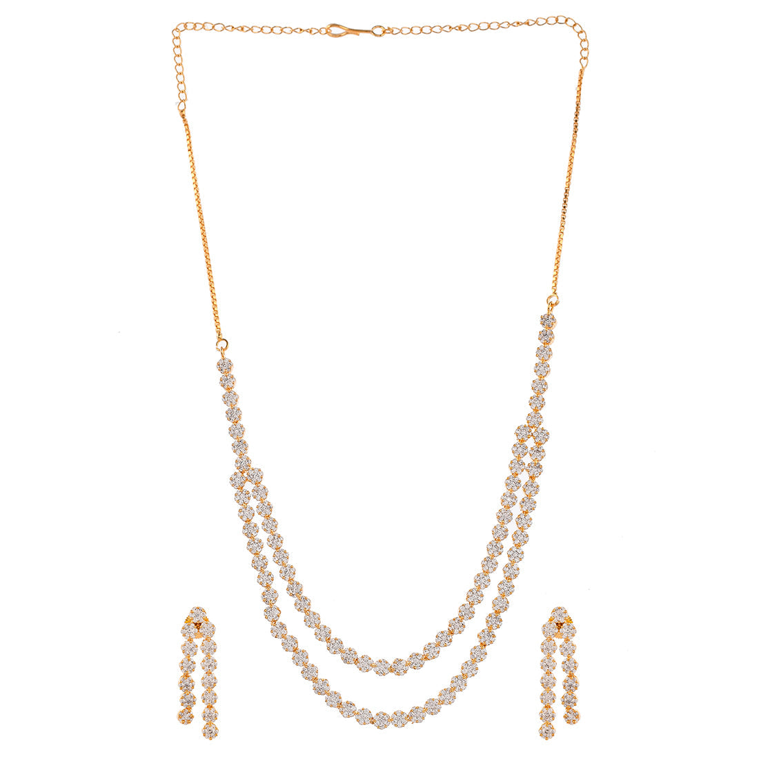 Women's Cz Elegance Double Chain Gold Plated Necklace Set - Voylla