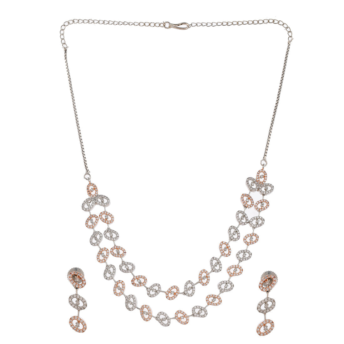 Women's Cz Elegance Dual Tone Oval Shaped Necklace Set - Voylla