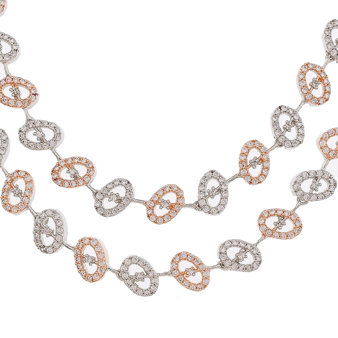 Women's Cz Elegance Dual Tone Oval Shaped Necklace Set - Voylla