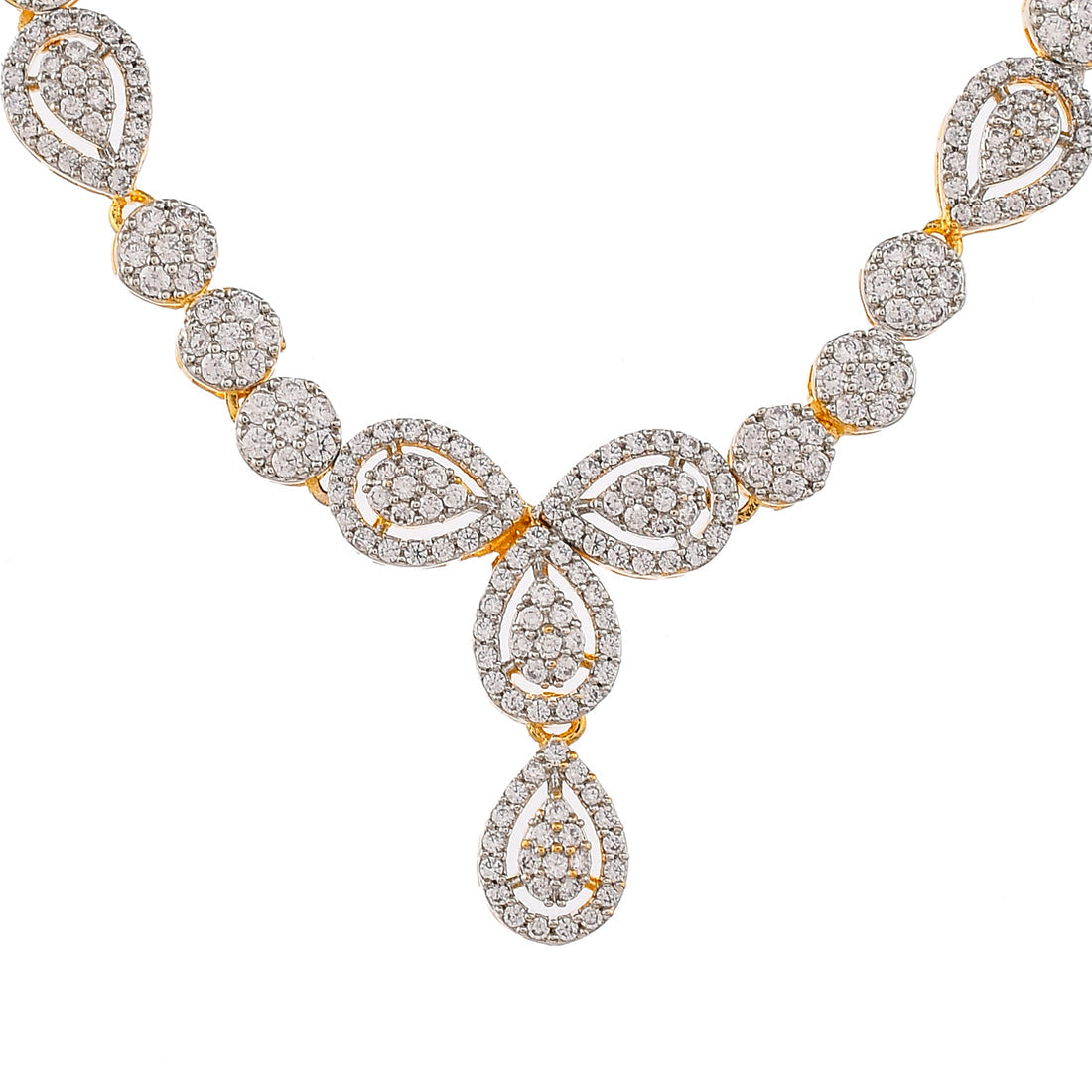 Women's Cz Elegance Gold Plated White Tear Drop Bead Necklace Set - Voylla