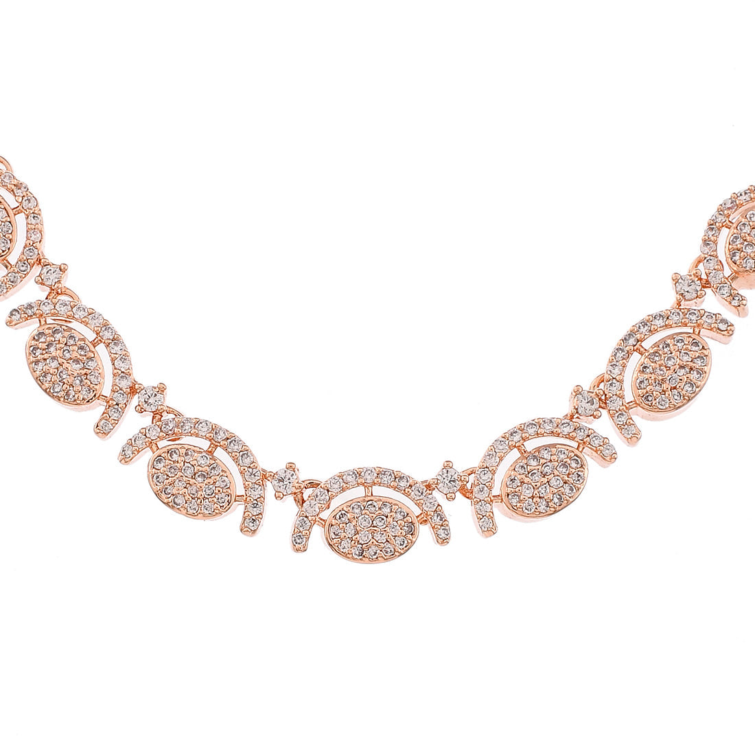Women's Cz Elegance Rose Plated Brass Made Necklace Set - Voylla