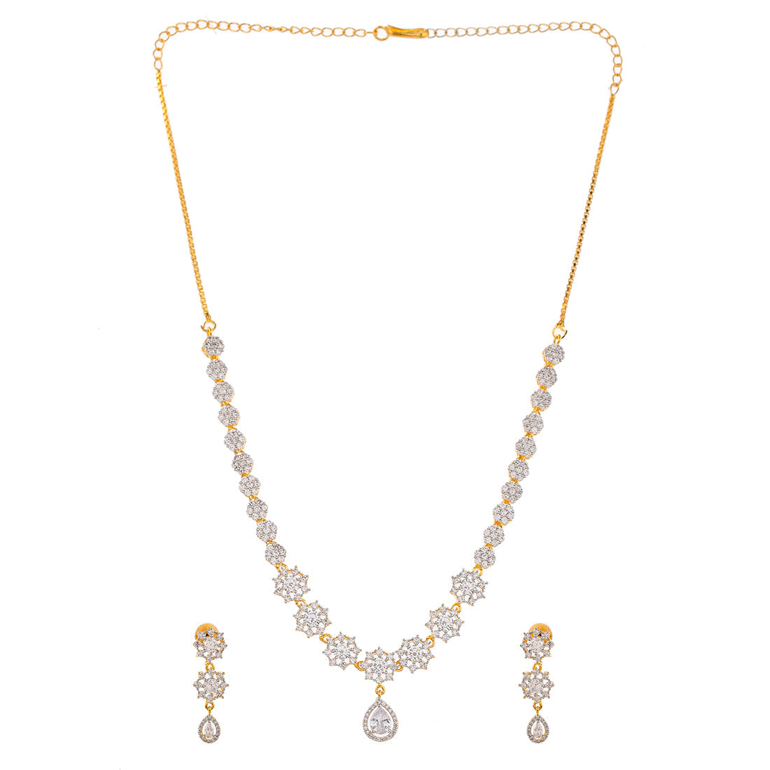 Women's Cz Elegance Gold Plated Snowflake Necklace Set - Voylla