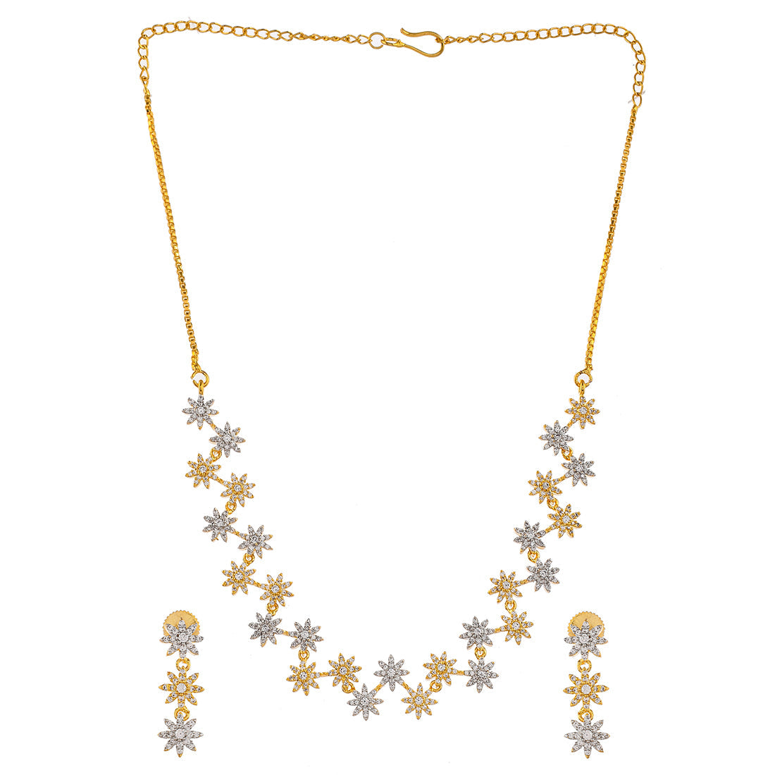 Women's Cz Elegance Gold Plated Round Star Necklace Set - Voylla