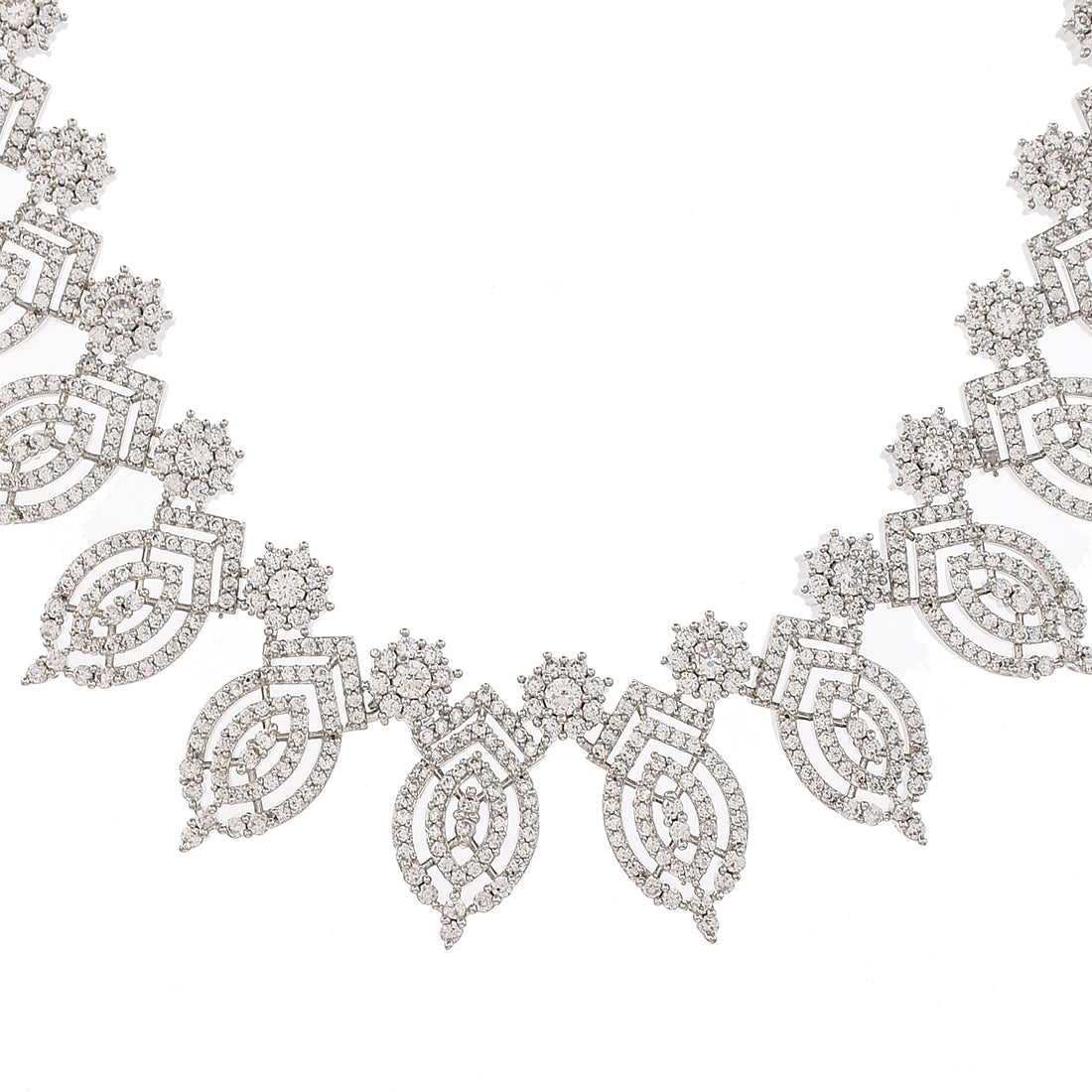 Women's Cz Elegance Silver Plated Leafy Necklace Set - Voylla