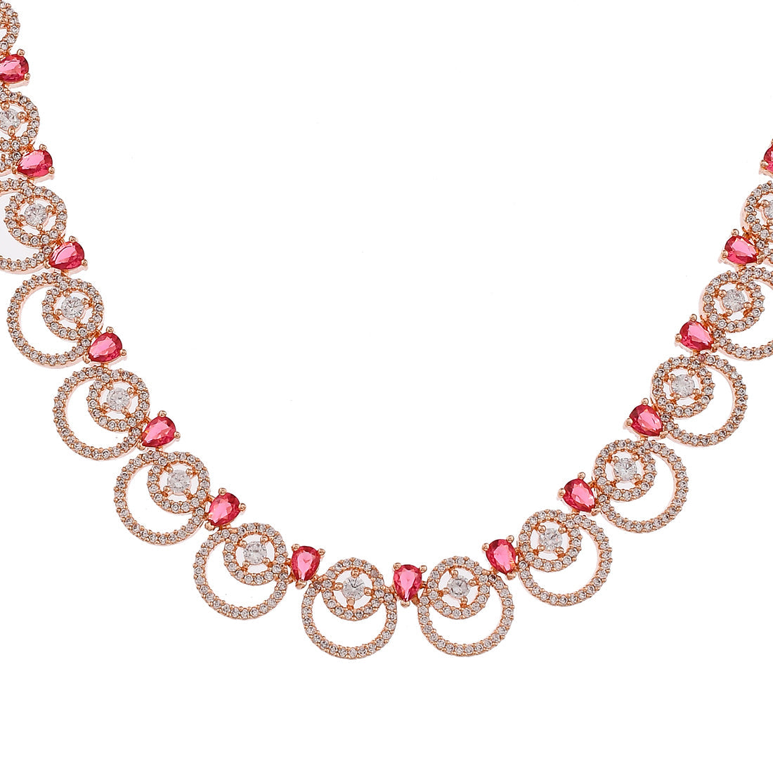 Women's Cz Elegance Rose Plated Necklace Set - Voylla
