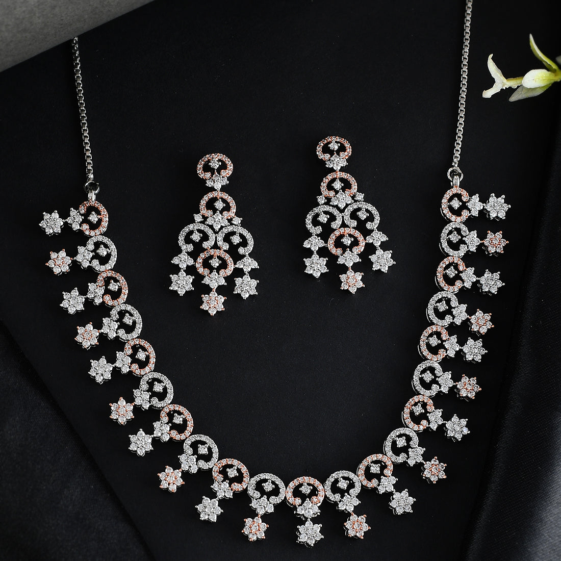 Women's Cz Elegance Silver Plated Star Hanging Necklace Set - Voylla
