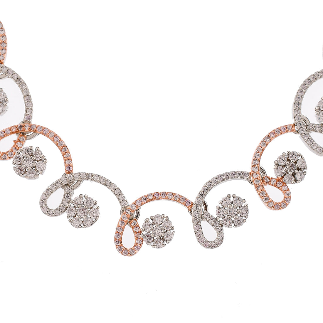 Women's Cz Elegance Dual Tone Curve Design Necklace Set - Voylla