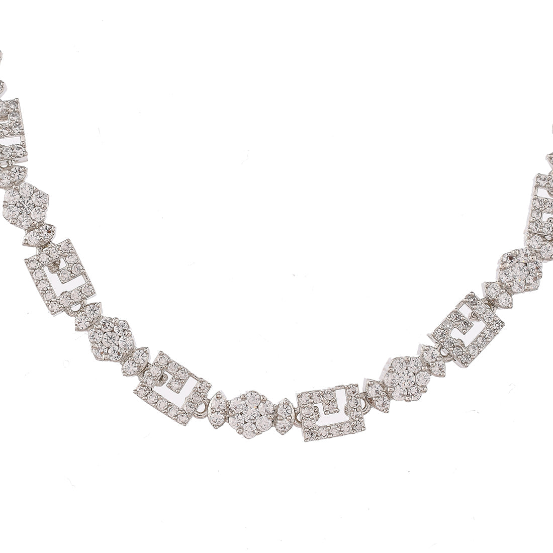Women's Cz Elegance Silver Square Shaped Necklace Set - Voylla