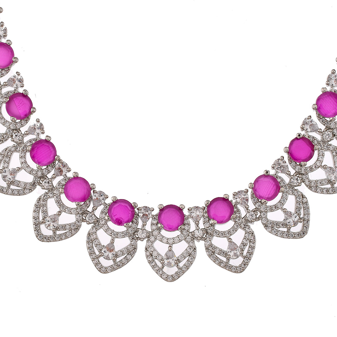 Women's Cz Elegance Purple Stone Silver Necklace Set - Voylla