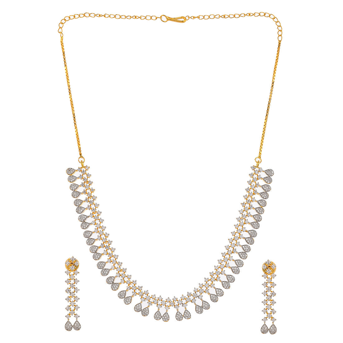 Women's Cz Elegance Layered Dual Tone Stone-Studded Necklace Set - Voylla