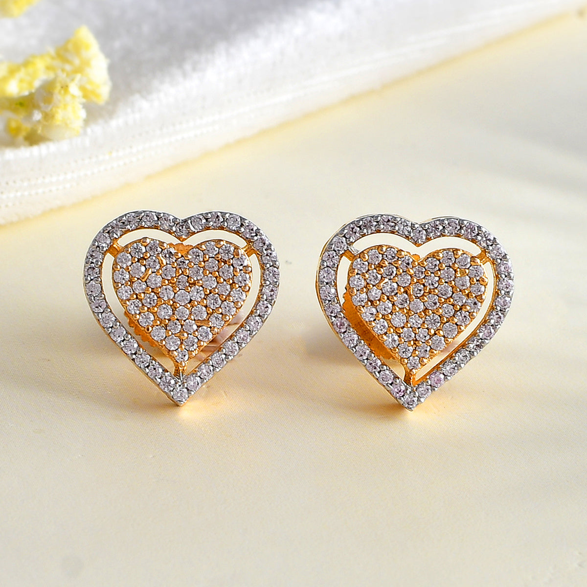 Women's Sparkling Elegance Heart Shaped Cz Studded Earings - Voylla