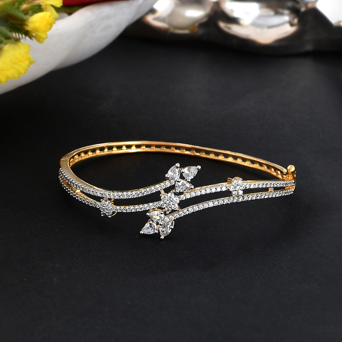 Women's Sparkling Elegance Cz Studded Flower Bracelet - Voylla