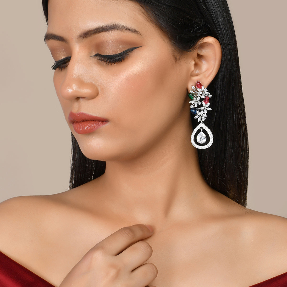 Women's Sparkling Elegance Floral Butterfly Shaped Earrings - Voylla