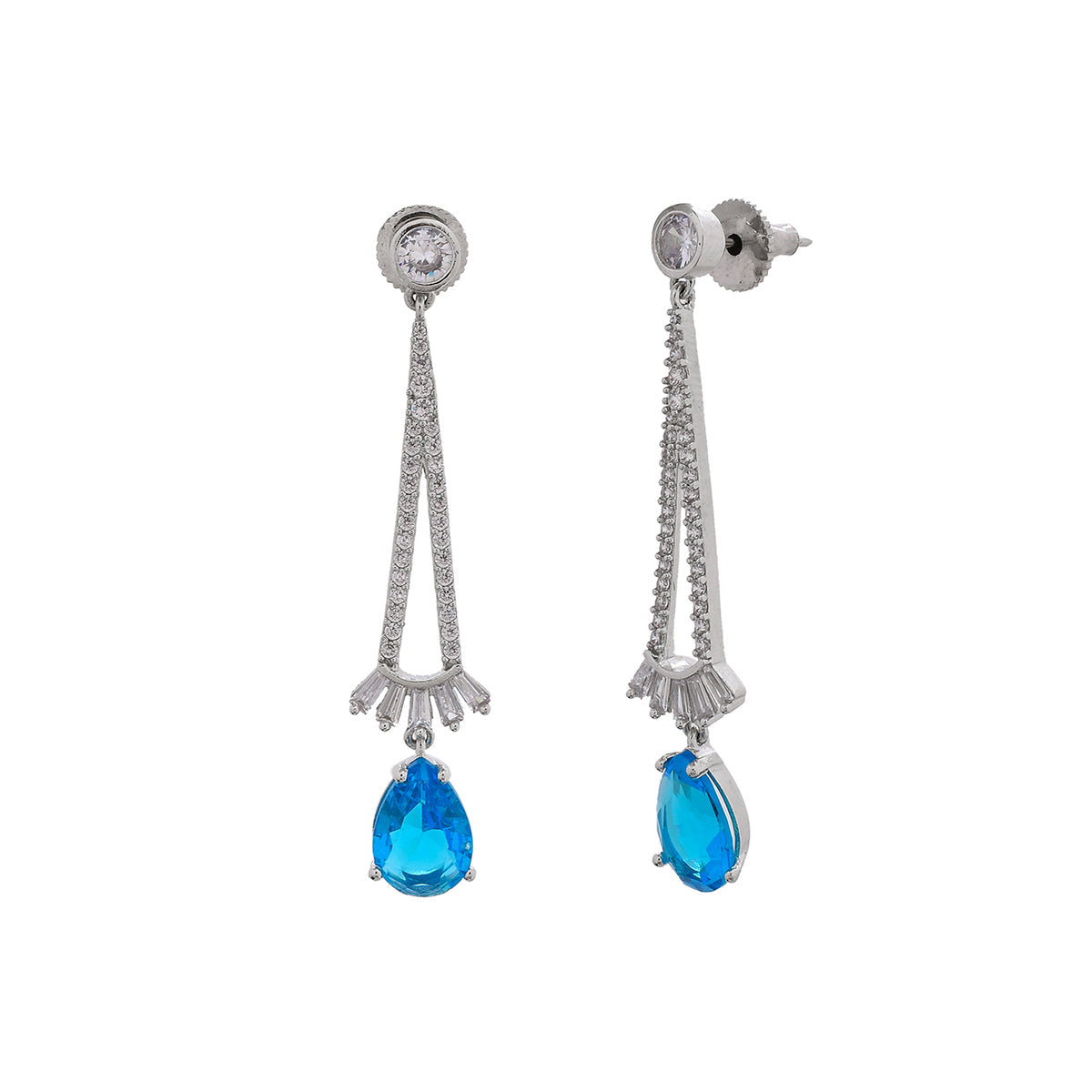 Women's Sparkling Elegance Blue Cz Studded Drop Earings - Voylla