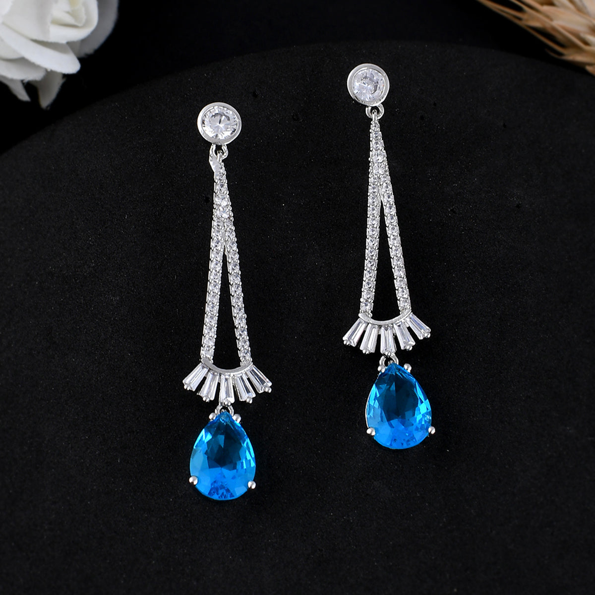 Women's Sparkling Elegance Blue Cz Studded Drop Earings - Voylla