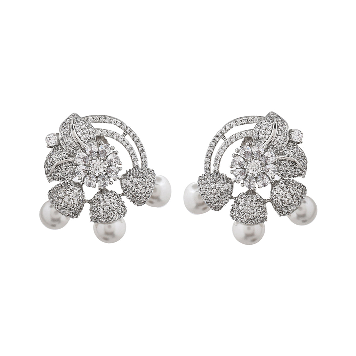 Women's Sparkling Elegance Round Floral Cz Studded Earings - Voylla