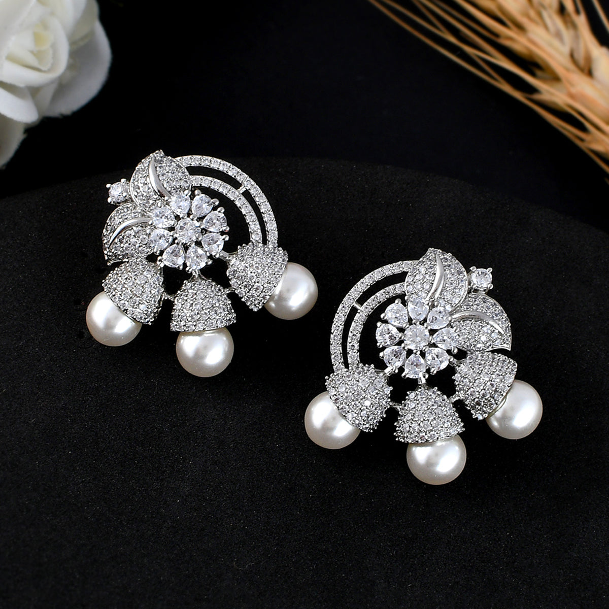 Women's Sparkling Elegance Round Floral Cz Studded Earings - Voylla