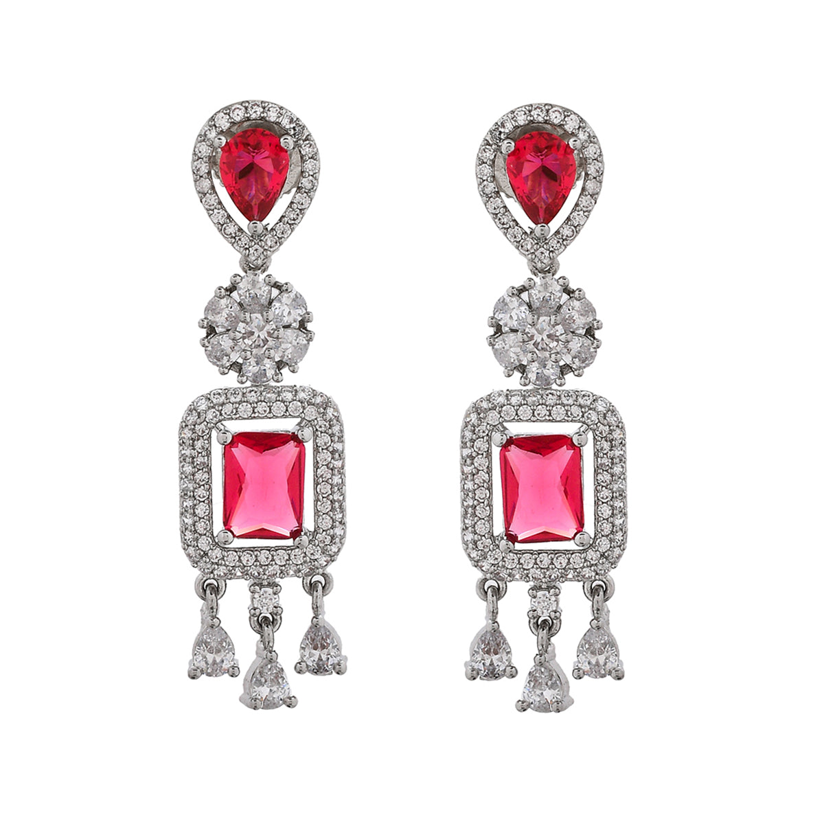 Women's Sparkling Elegance Pink Square Cz Studded Earings - Voylla