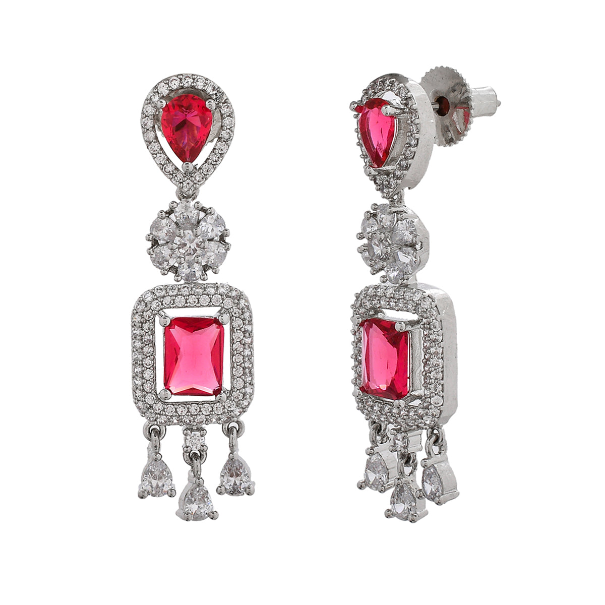 Women's Sparkling Elegance Pink Square Cz Studded Earings - Voylla