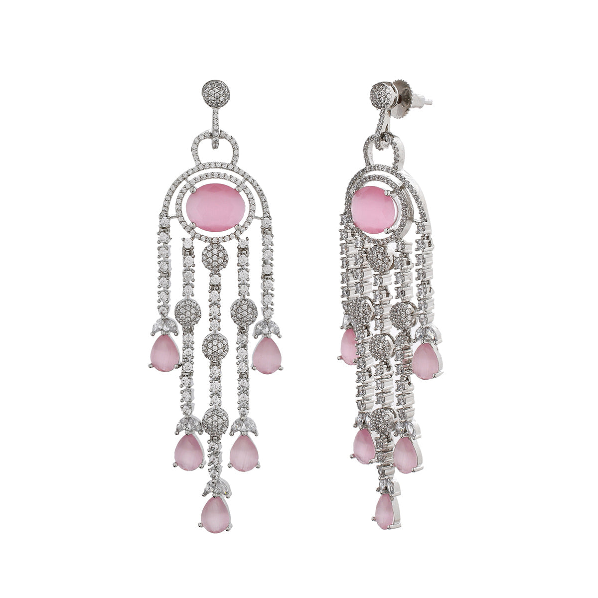 Women's Sparkling Elegance Pink Cz Studded Dangler Earings - Voylla
