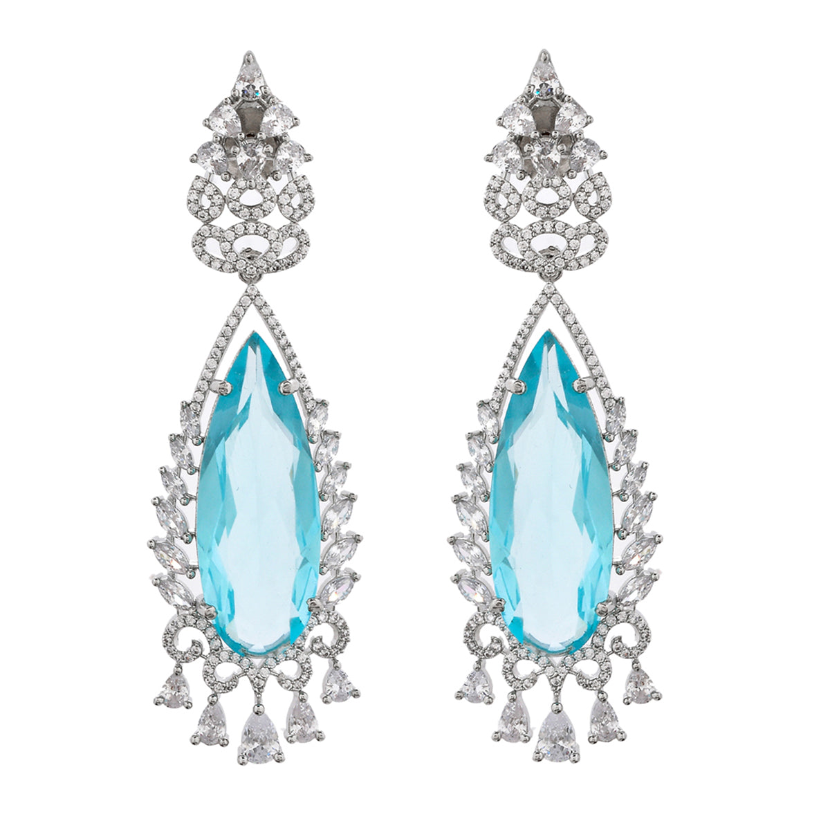 Women's Sparkling Elegance Blue Tear Drop Design Statement Earings - Voylla