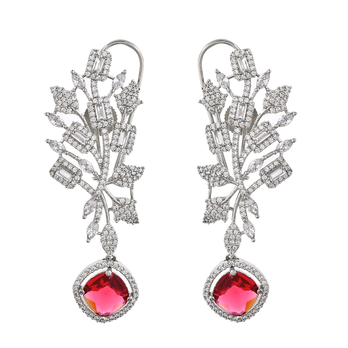 Women's Sparkling Elegance Red Curved Cz Studded Earings - Voylla