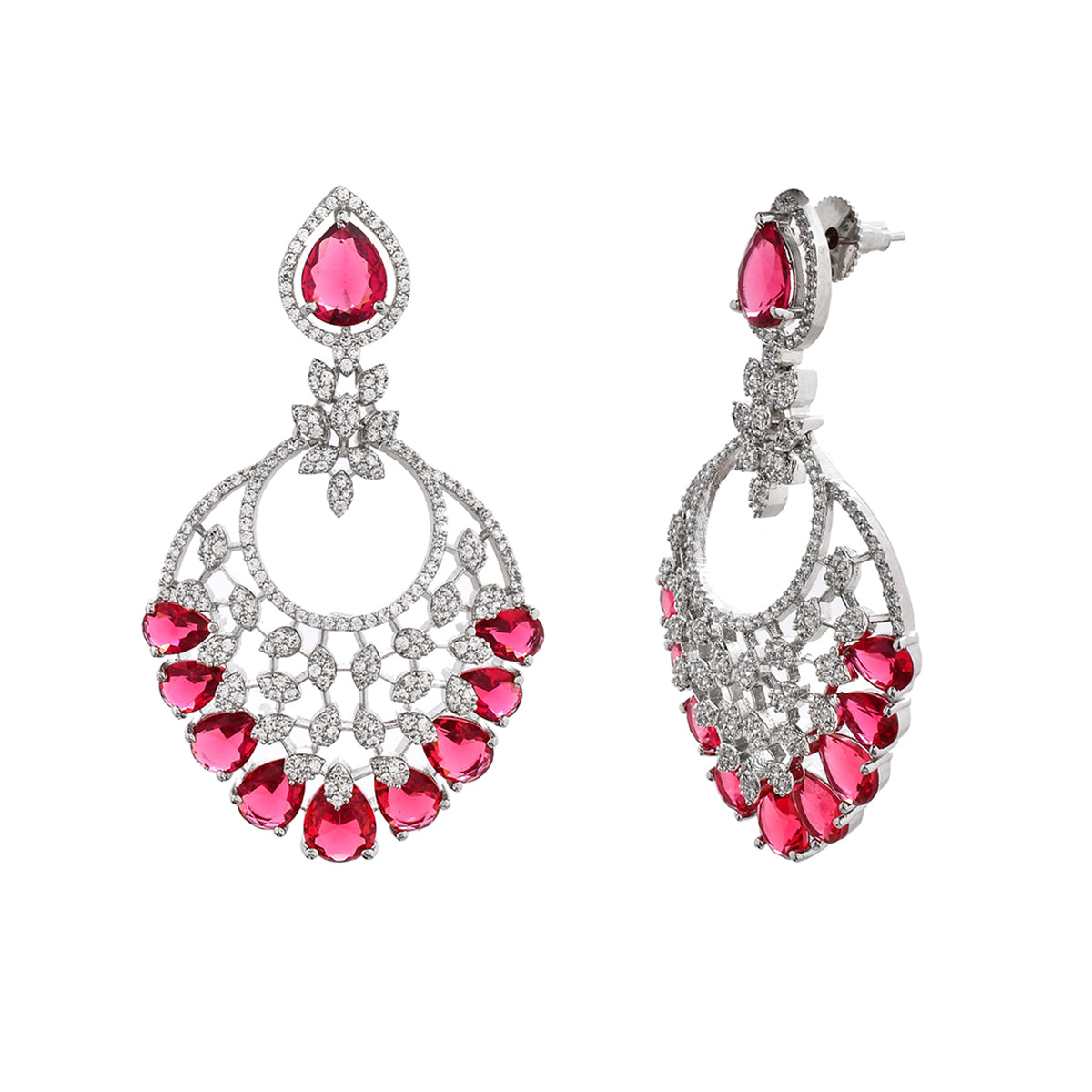 Women's Sparkling Elegance Red Cz Studded Statement Earings - Voylla