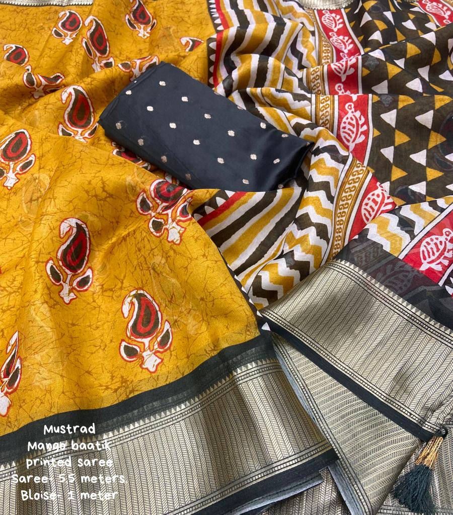 Women's Soft paper silk type printed saree with simple zari woven border. - stavacreation