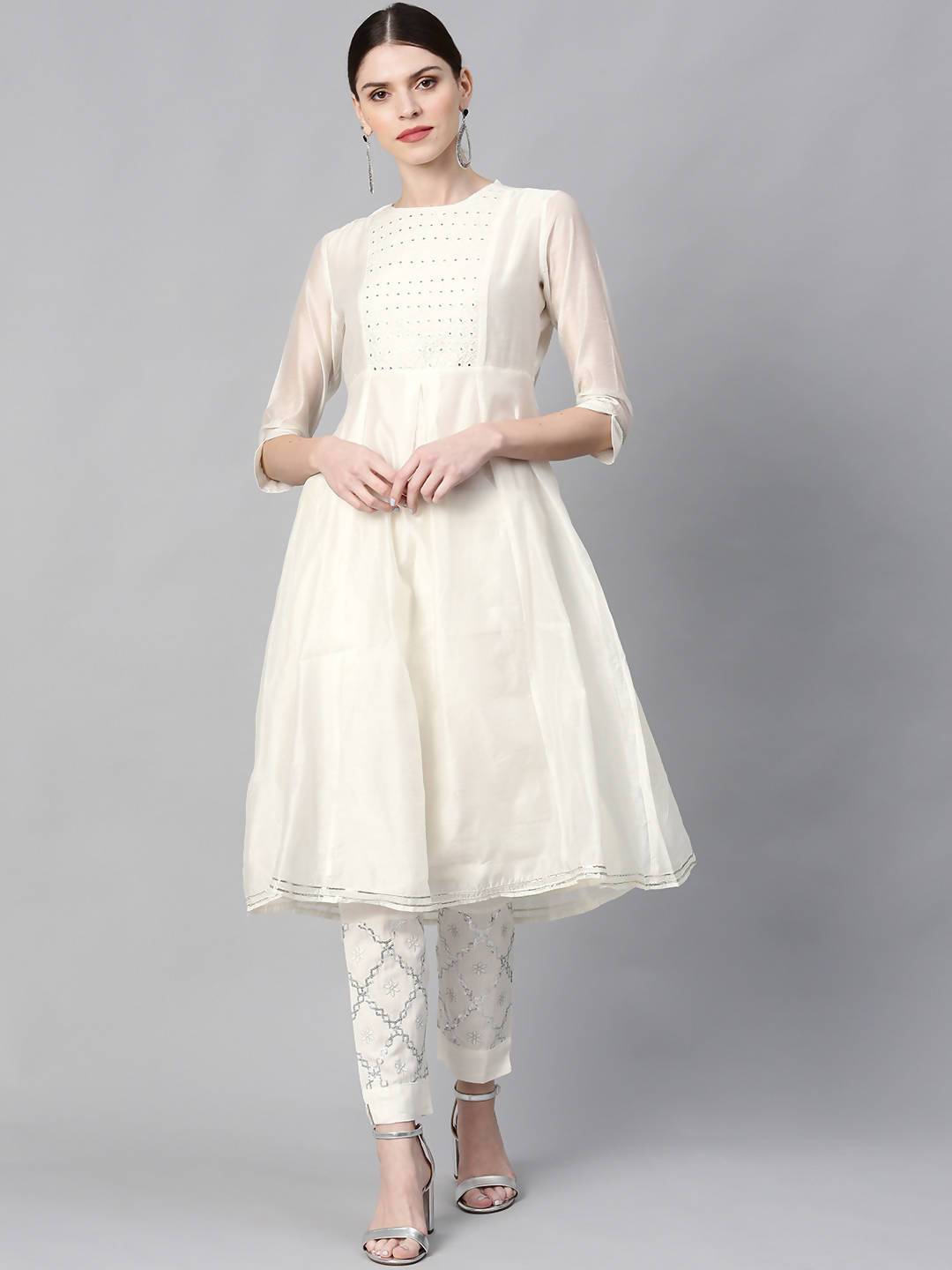 Buy_Women's_White__Chanderi_Cotton_Embellished_A-Line_Kurta_Online_Trendia