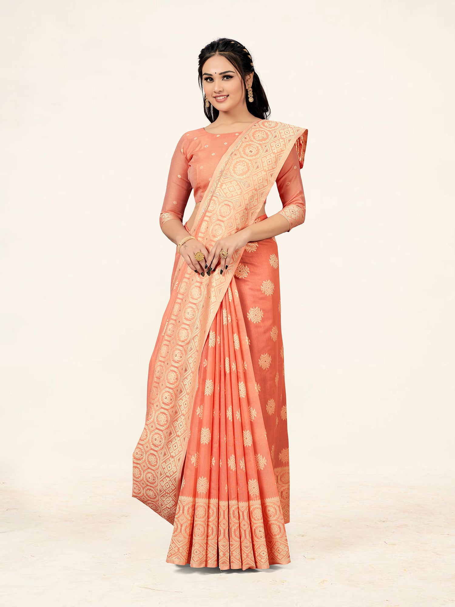 Shop Peach Color Latest Designer Saree | Zeel Clothing | Color: Peach