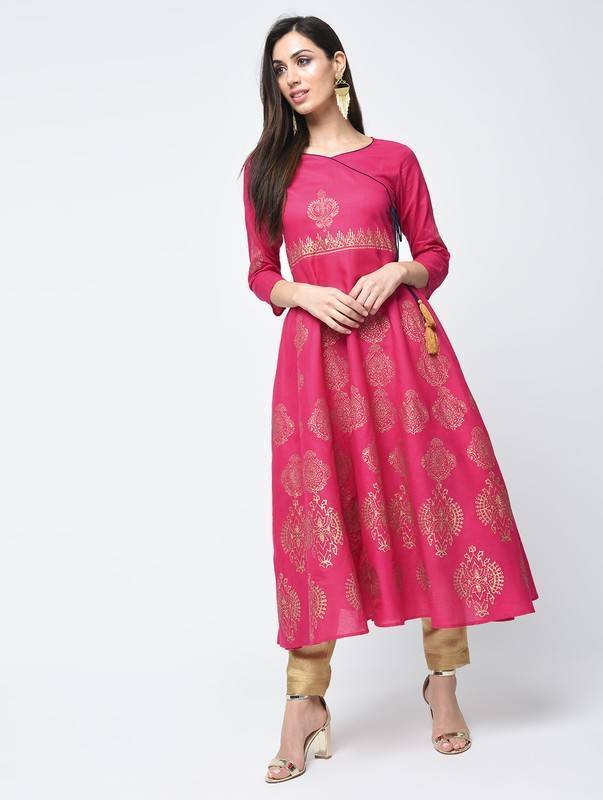 Women's Block Printed Angrakha Kurta