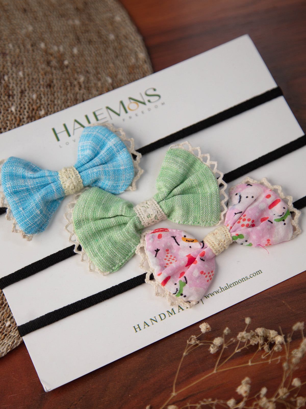 Girl's Pinky Baby Girl Toddler Handmade Bow Hair Bands pack of 3 - HALEMONS