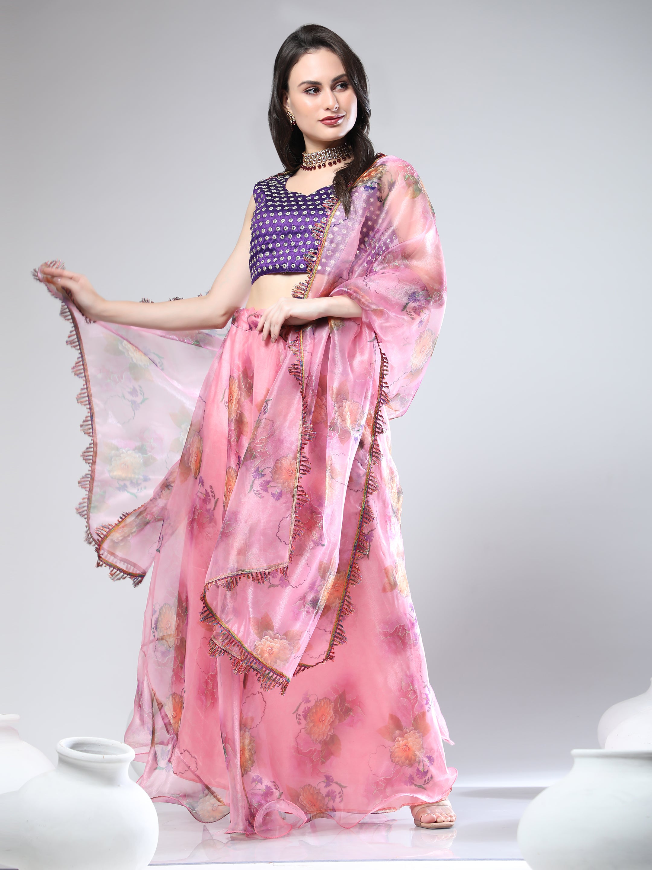 Women's Pink color Semi-Stitched  Lehenga Choli with Dupatta - Embro Vision