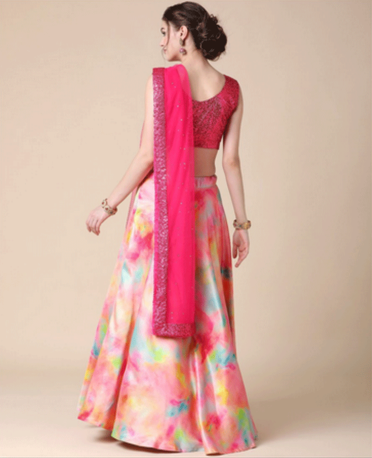Women's New Fashion Digital Print Designer Party Wear Lehenga Choli With Dupatta Semi Stitched.