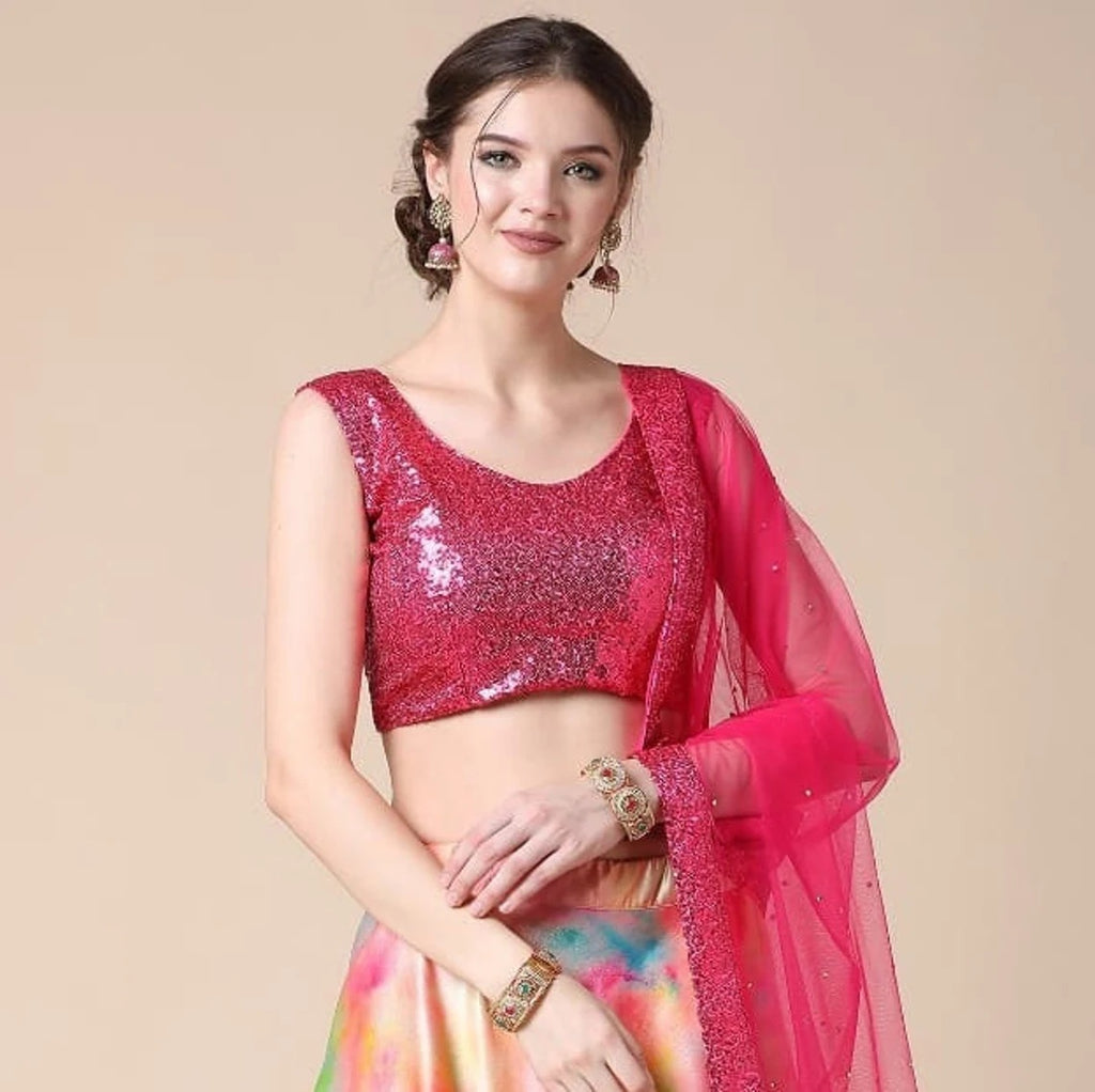 Women's New Fashion Digital Print Designer Party Wear Lehenga Choli With Dupatta Semi Stitched.