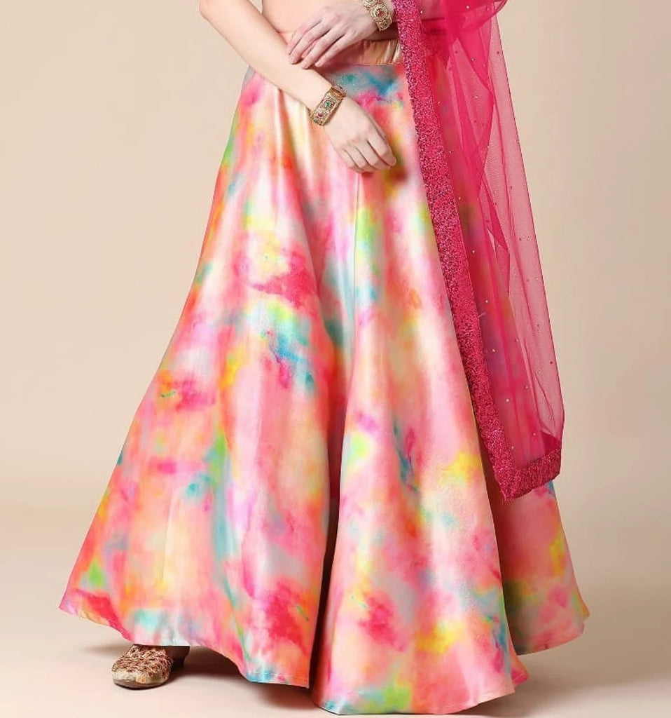 Women's New Fashion Digital Print Designer Party Wear Lehenga Choli With Dupatta Semi Stitched.