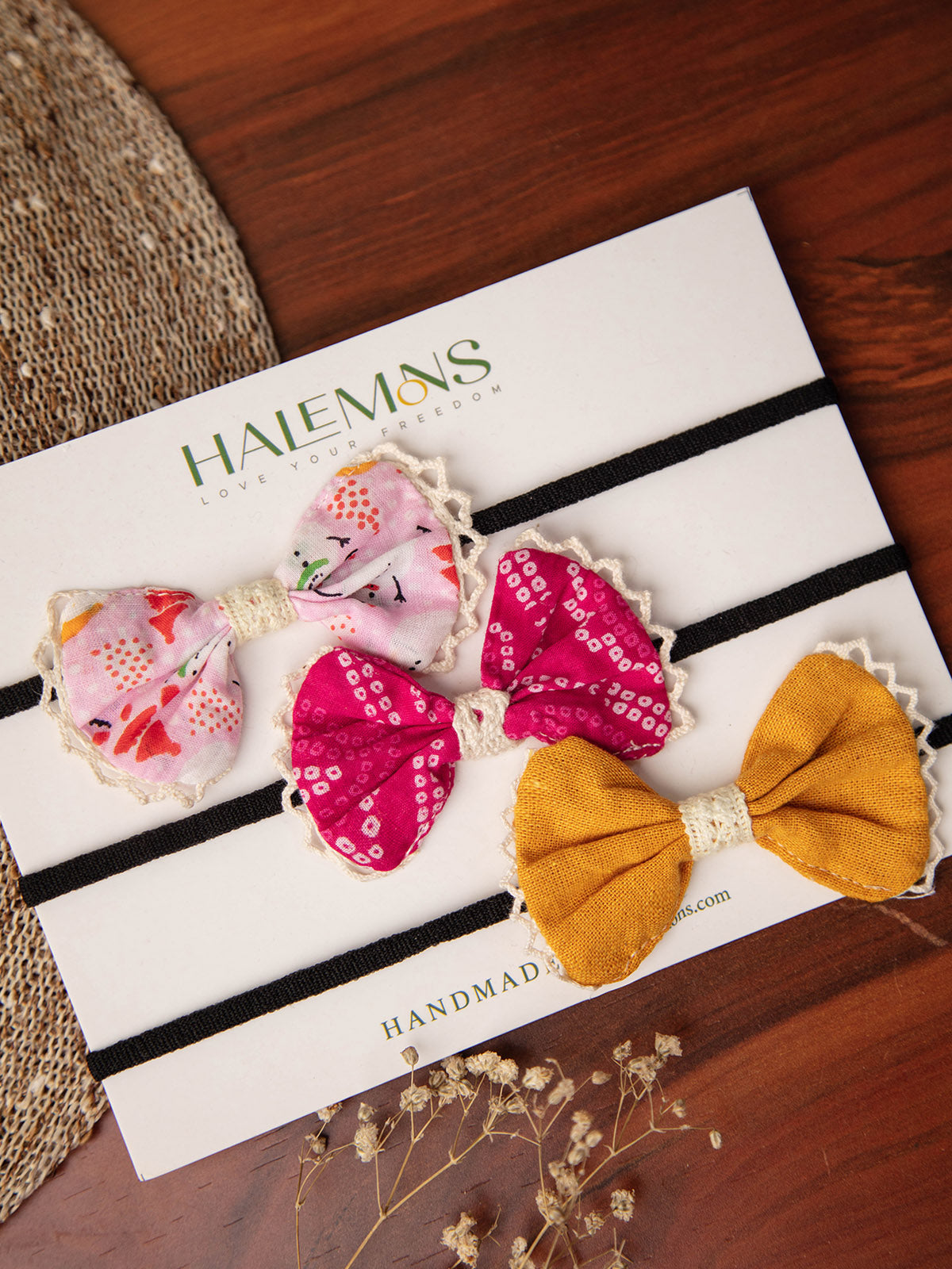 Girl's Pinky Baby Girl Toddler Handmade Bow Hair Bands pack of 3 - HALEMONS