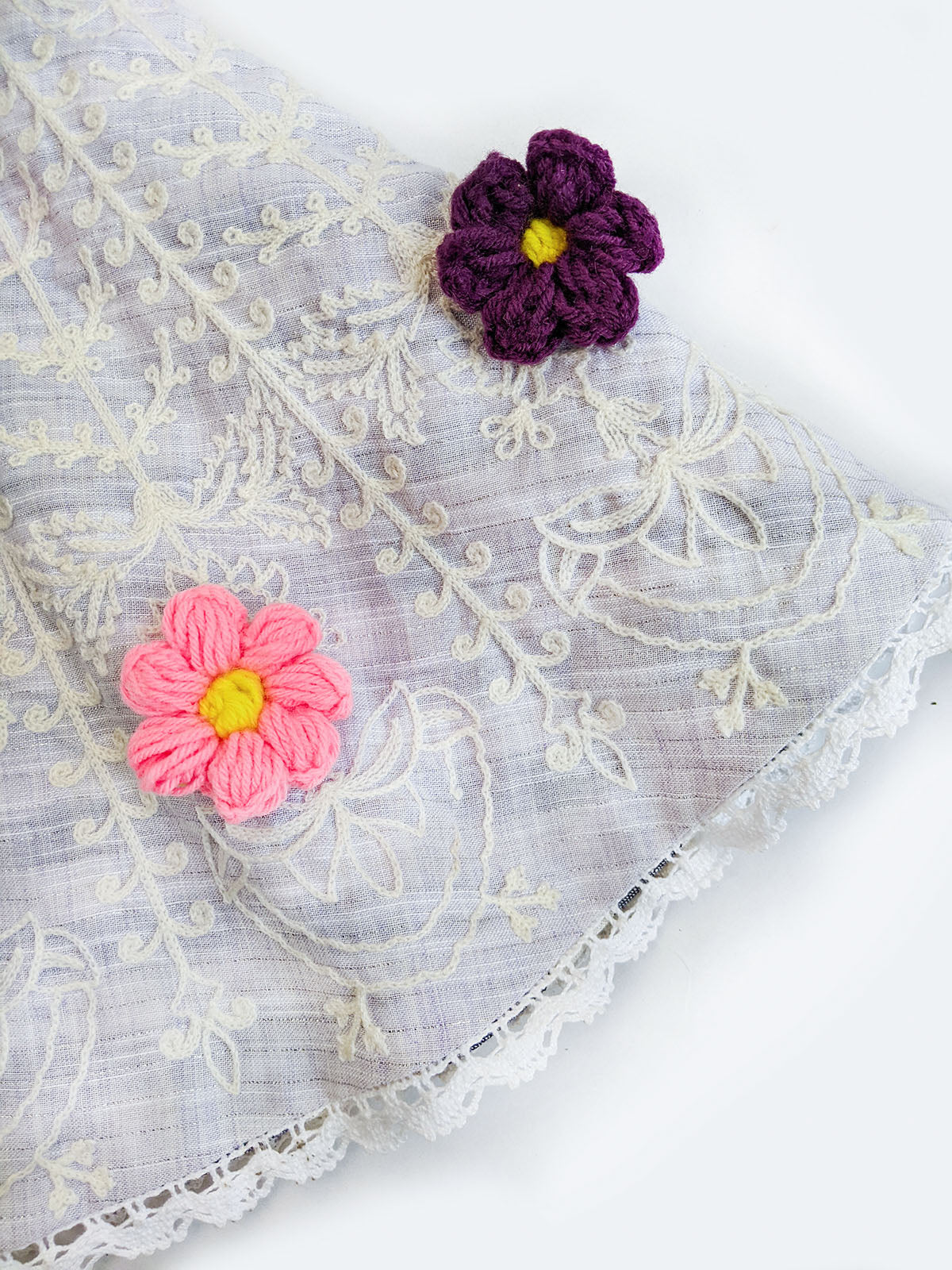 Girl's Purple Spring Flower Embroidered Picnic Poncho Top For Girls  - HALEMONS