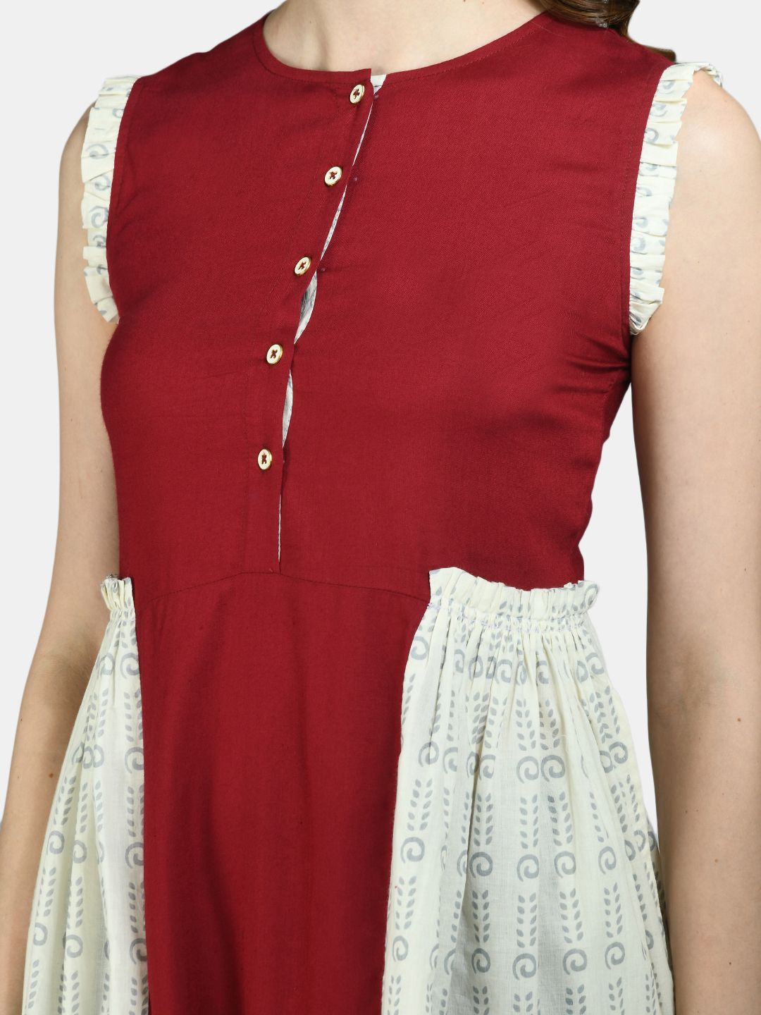 Women Red and White Printed Cotton dress by Myshka (1 Pc Set)