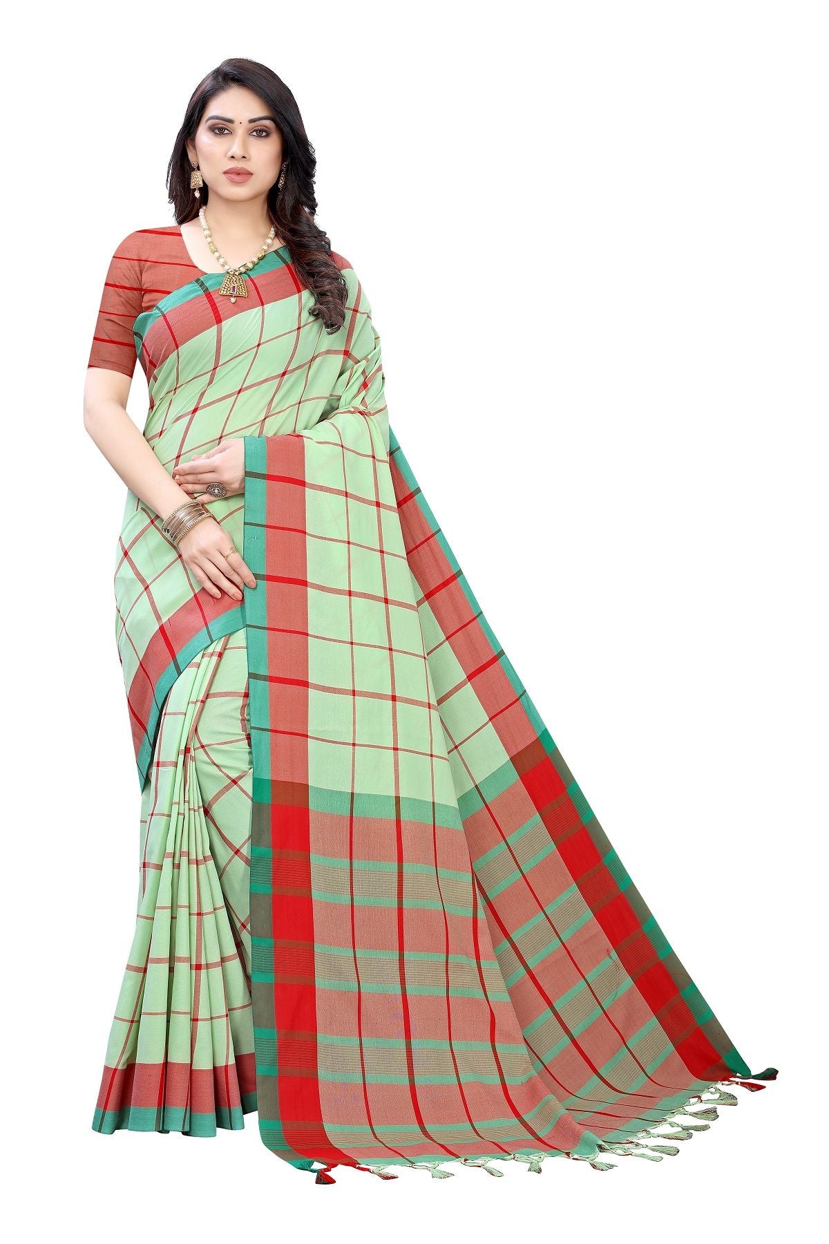 Women's Vamika Pista Green Cotton Silk Weaving Saree - Vamika