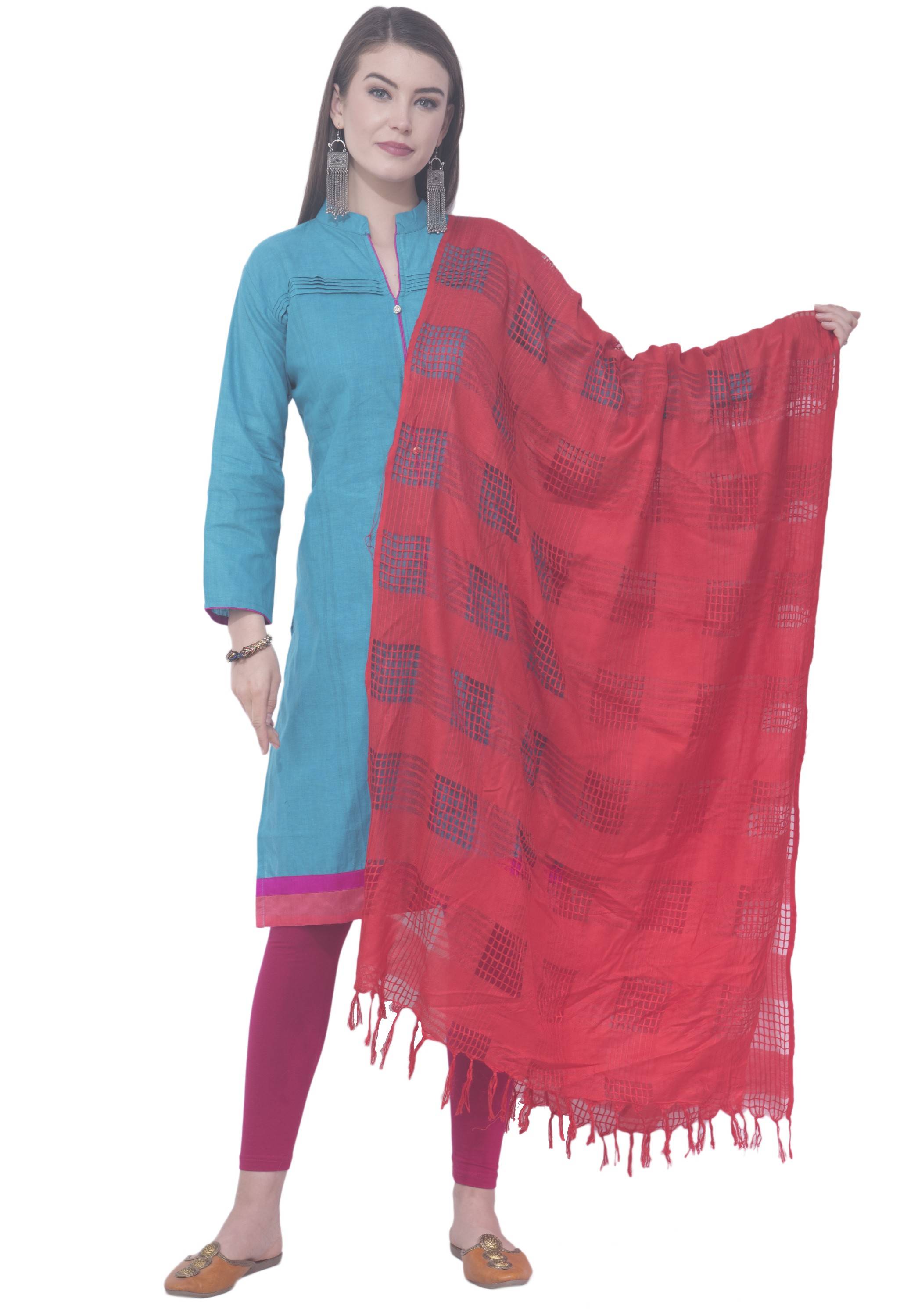 A R SILK Red Color Window square Cotton Dupattas and Chunnis