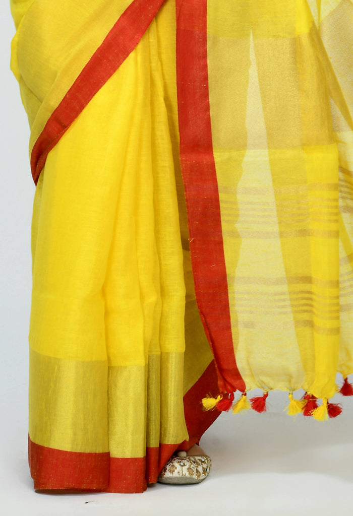 Women's Linen Yellow Color Saree Mfsaree_028