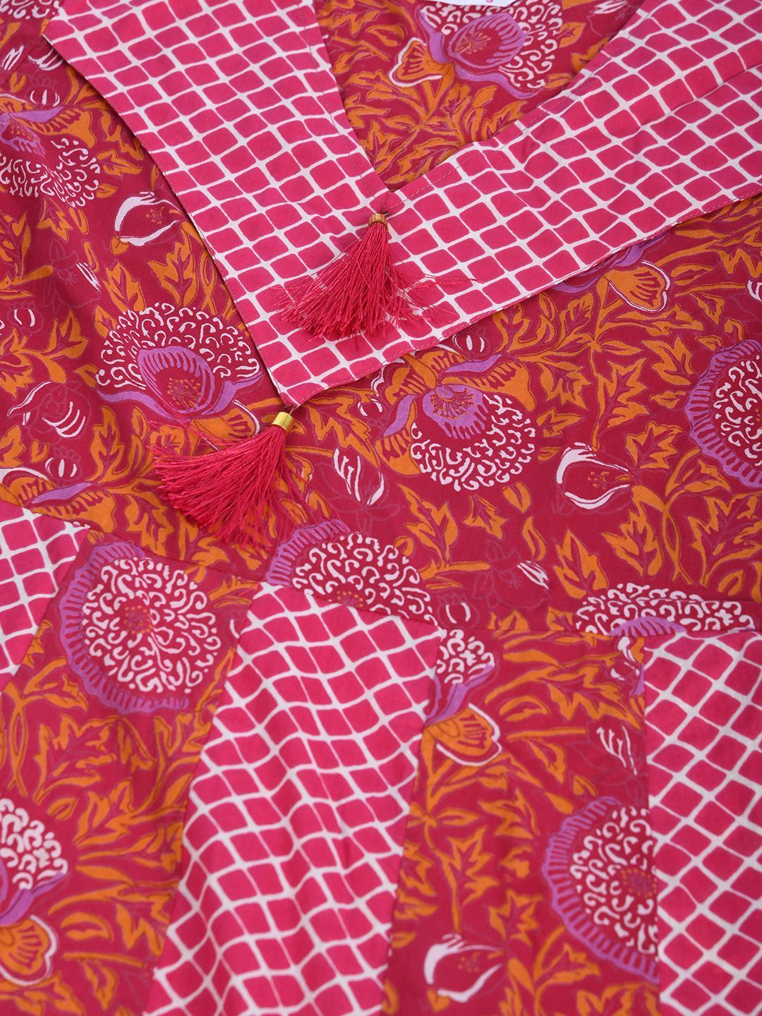 Women's Pink Cotton Printed Half Sleeve V Neck Casual Dress - Myshka