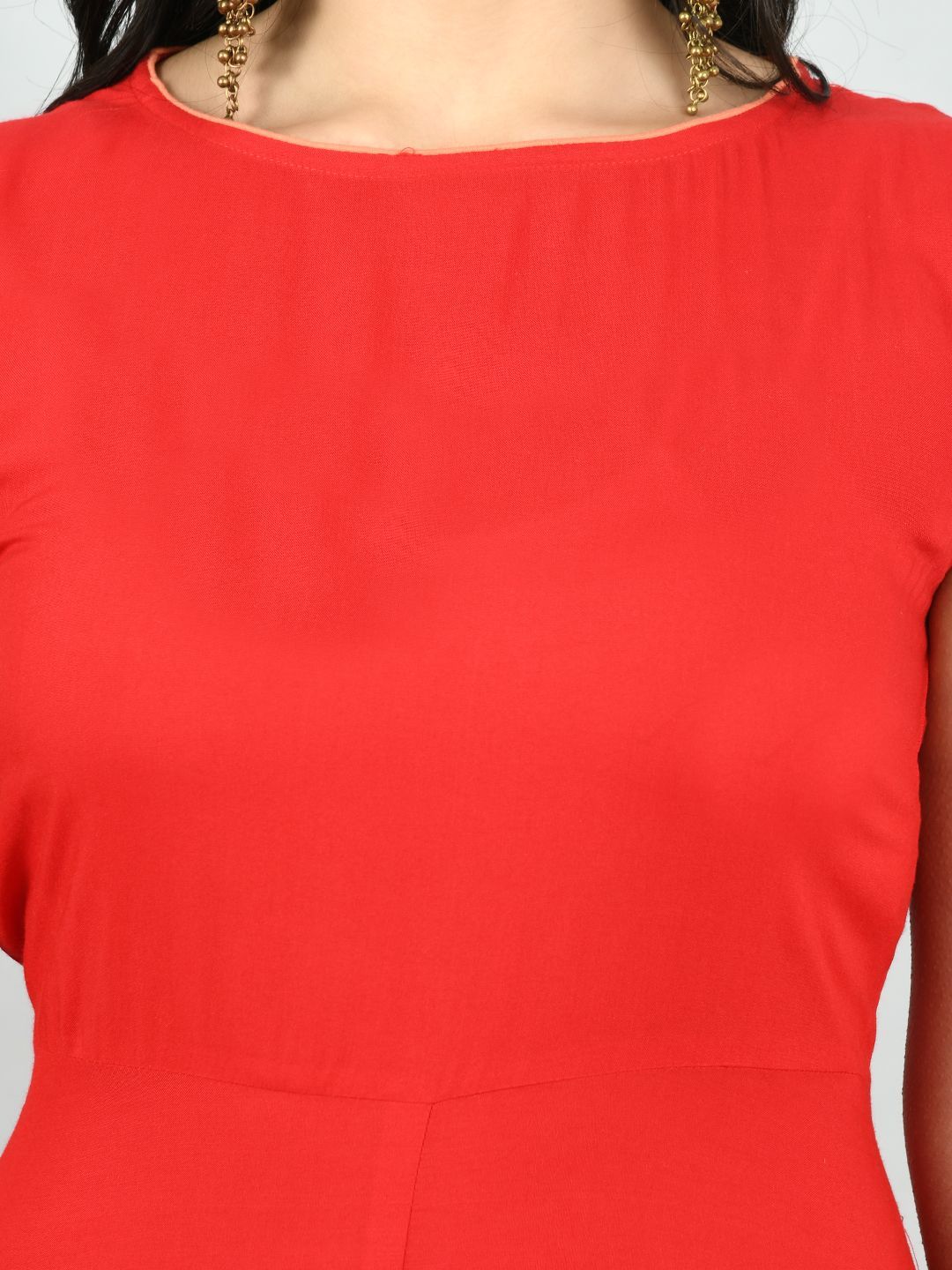 Women's Red Cotton Solid Sleeveless Round Neck Casual Kurta Dupatta Set - Myshka