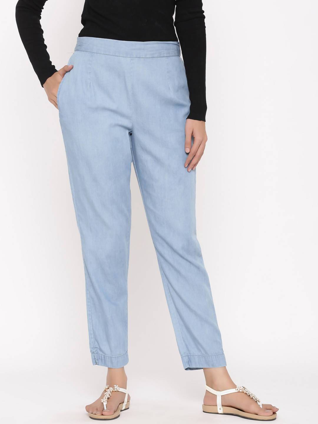 Buy_Women's_Blue_Cotton_Solid_Straight_Pants_Online_Trendia